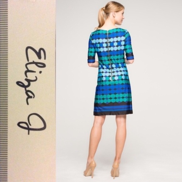 ELIZA J Shift Dress Retro Mod Geo Elbow Length Sleeves Wedding Guest Attire 10 - Picture 12 of 13